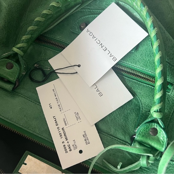 Green Balenciaga Large Motocross Work Handle Bag with compact mirror - Picture 6 of 7